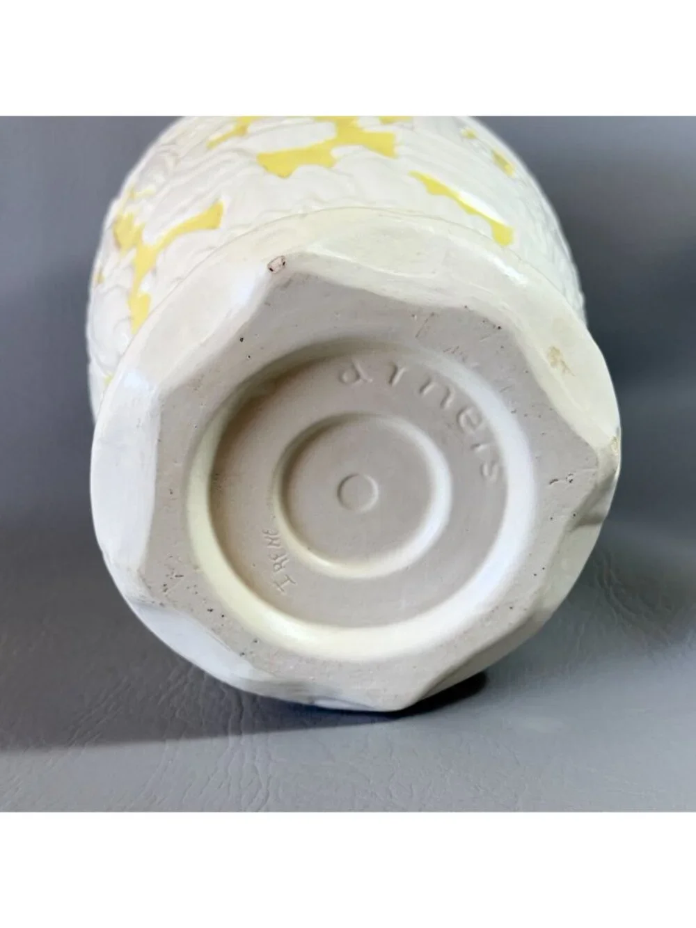 Vintage Stangl Pottery Chinoiserie Vase Yellow White Pagoda Relief Irene 11